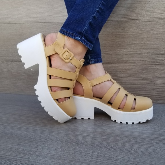 Beige Chunky Platform 90s Grunge look Summer Shoes - Picture 3 of 8